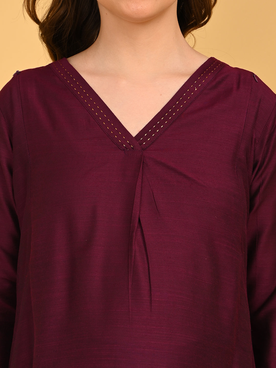  Wine Embroidered Maternity and Nursing Silk Kurta Wine