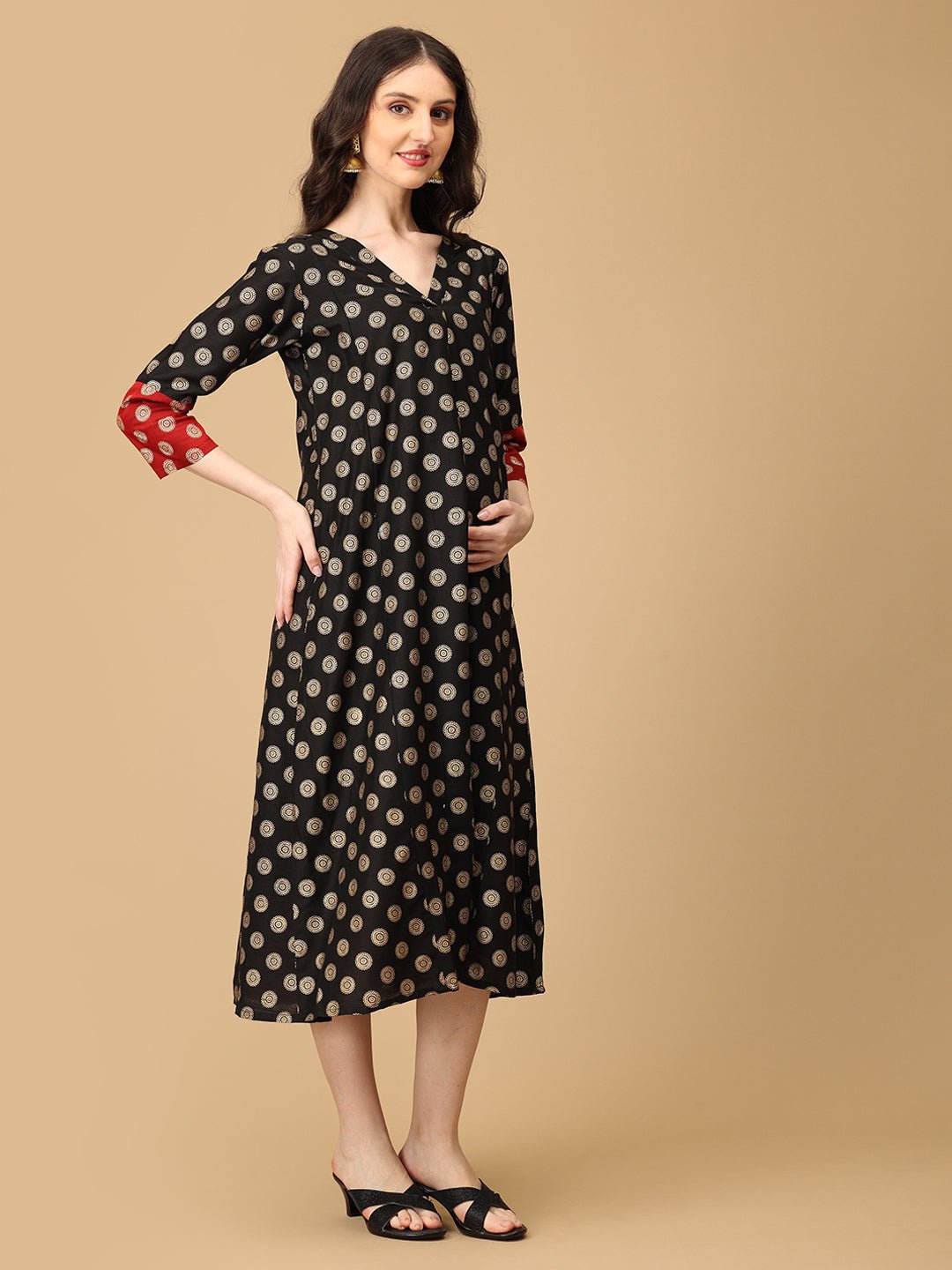  Aab-e-Siyah Silk Foil Printed Maternity and Nursing Dress Black