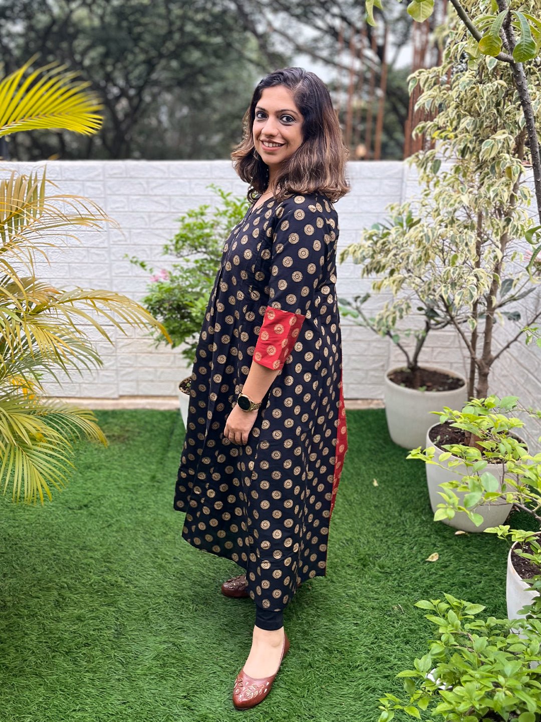  Aab-e-Siyah Silk Foil Printed Maternity and Nursing Dress Black