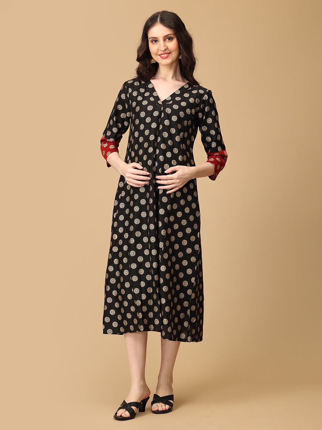  Aab-e-Siyah Silk Foil Printed Maternity and Nursing Dress Black