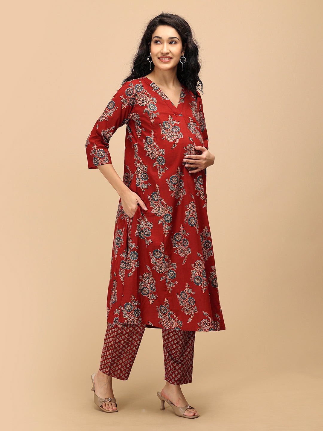  Aafreen Maternity and Nursing Anarkali Kurta Set Multi