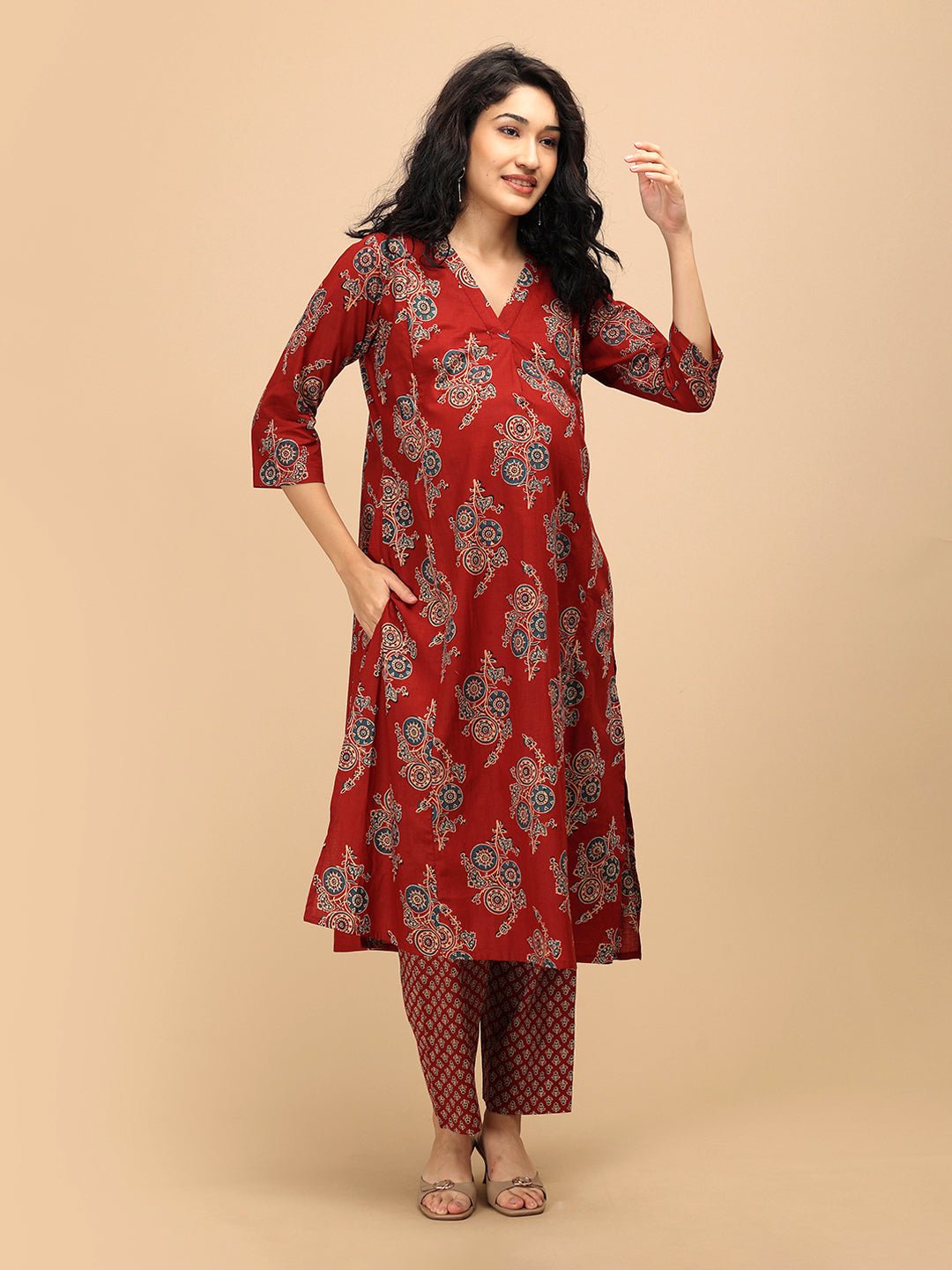  Aafreen Maternity and Nursing Anarkali Kurta Set Multi