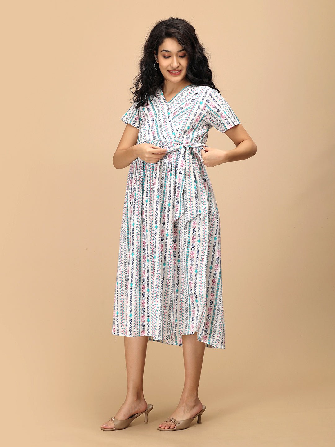  Aarohi Block Bloom Maternity and Nursing Dress Multi