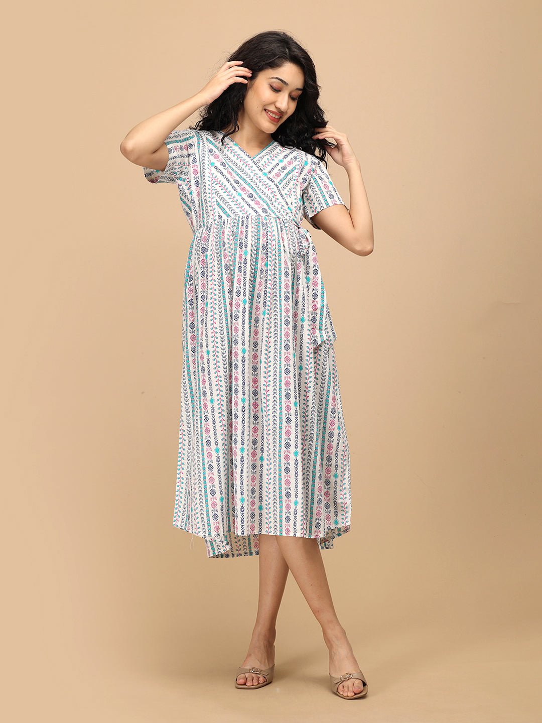  Aarohi Block Bloom Maternity and Nursing Dress Multi