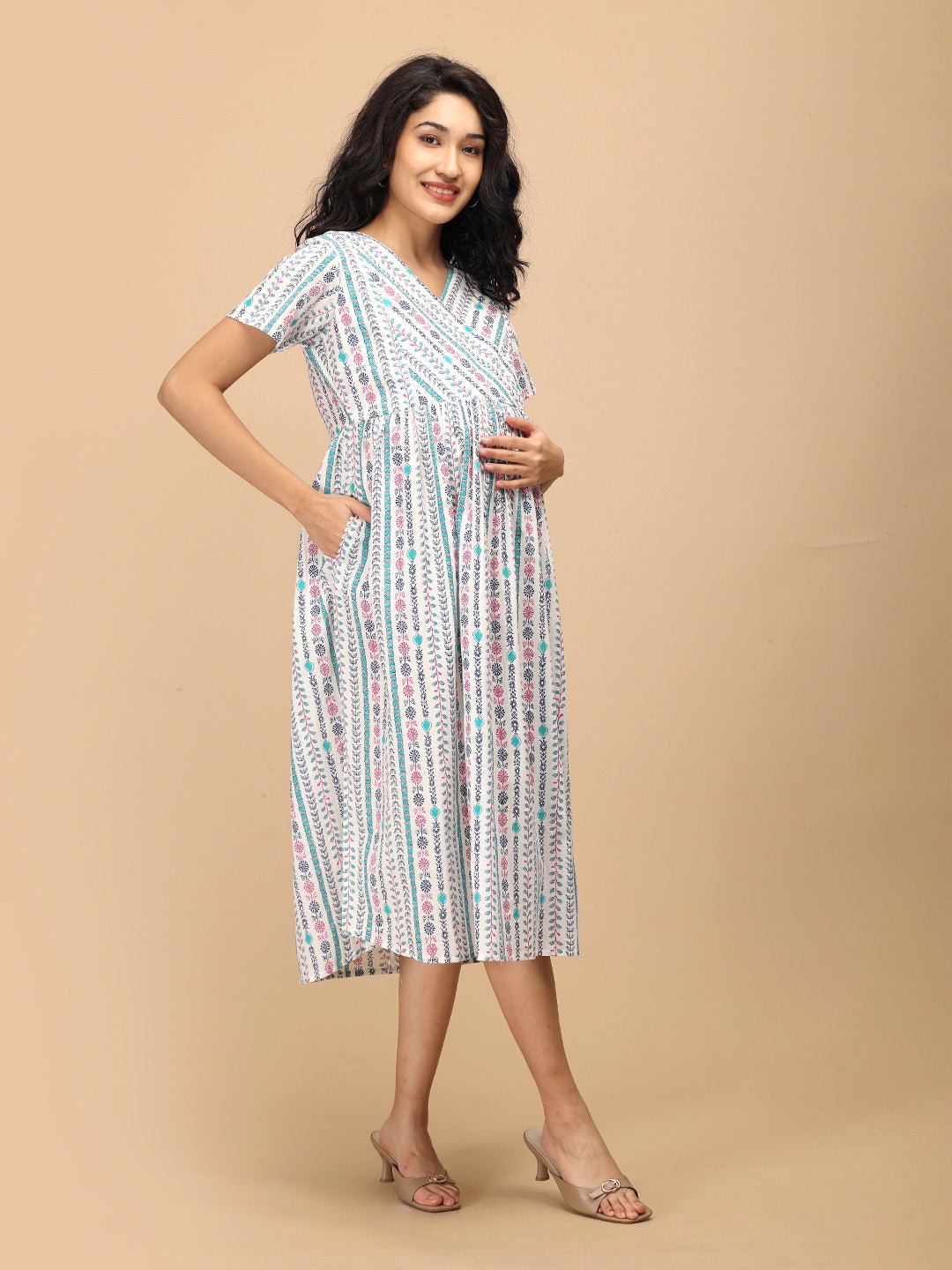  Aarohi Block Bloom Maternity and Nursing Dress Multi