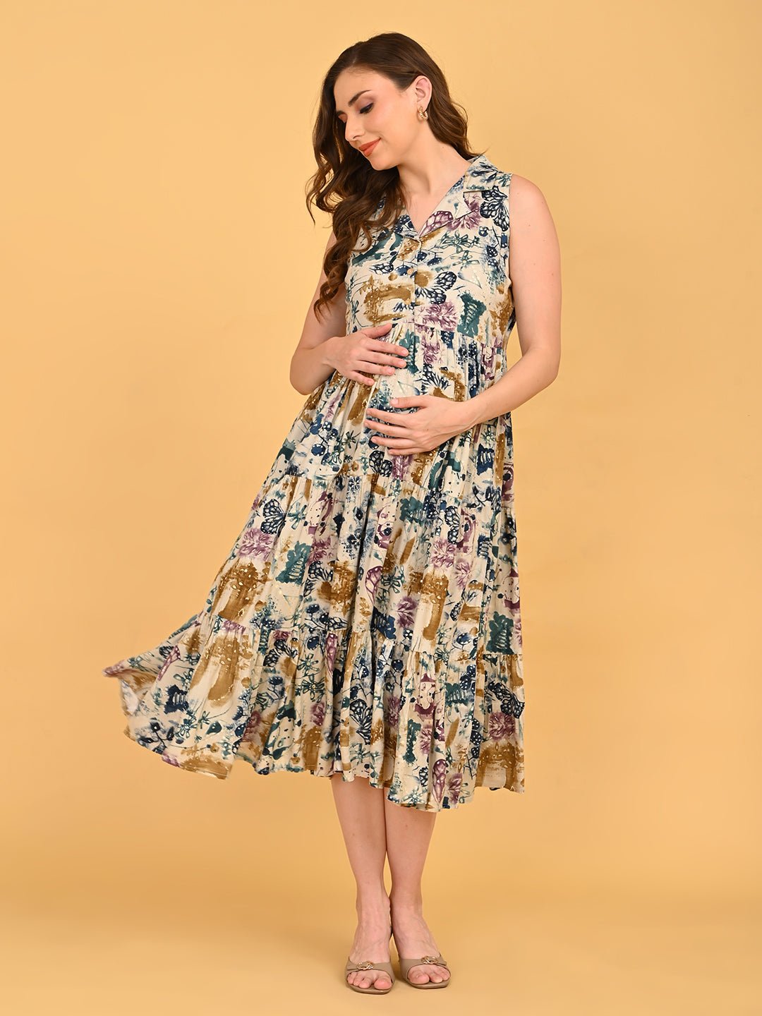  Abstract Flora Maternity and Nursing Dress Teal