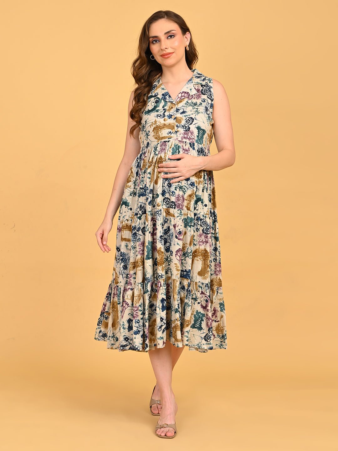  Abstract Flora Maternity and Nursing Dress Teal