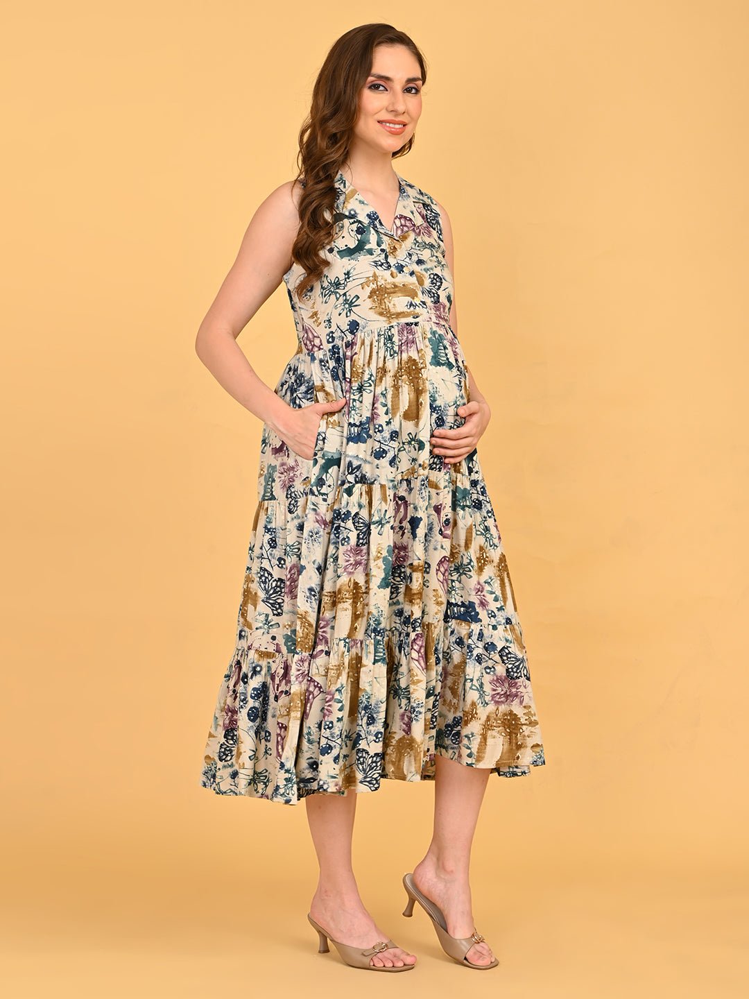  Abstract Flora Maternity and Nursing Dress Teal
