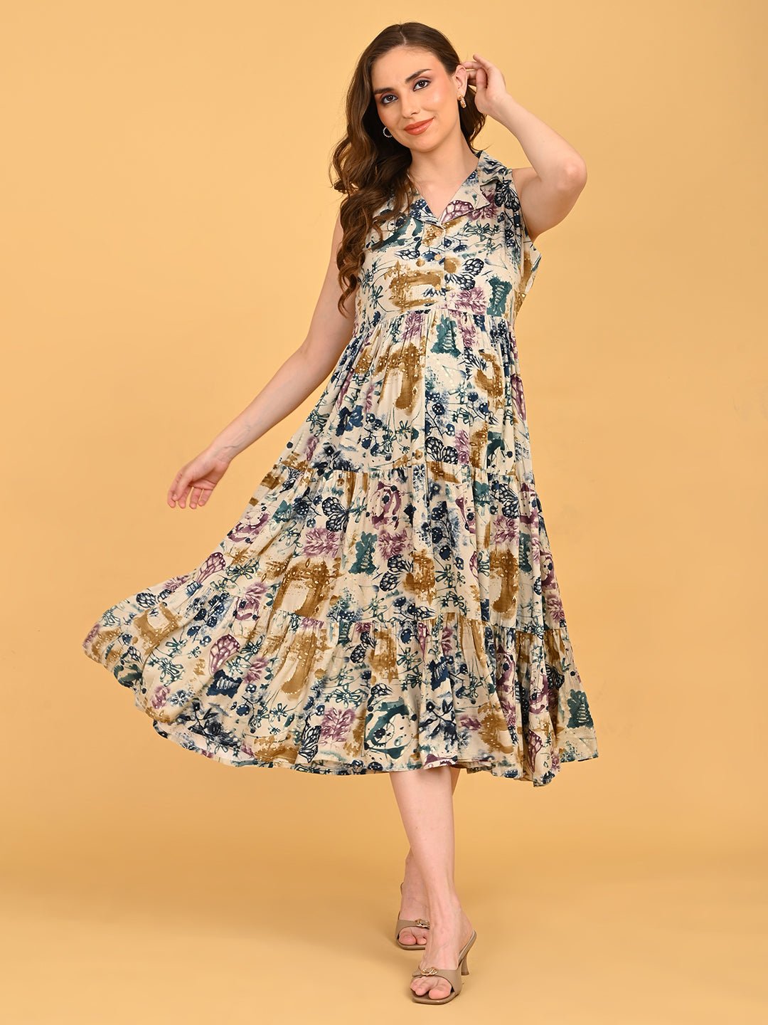  Abstract Flora Maternity and Nursing Dress Teal