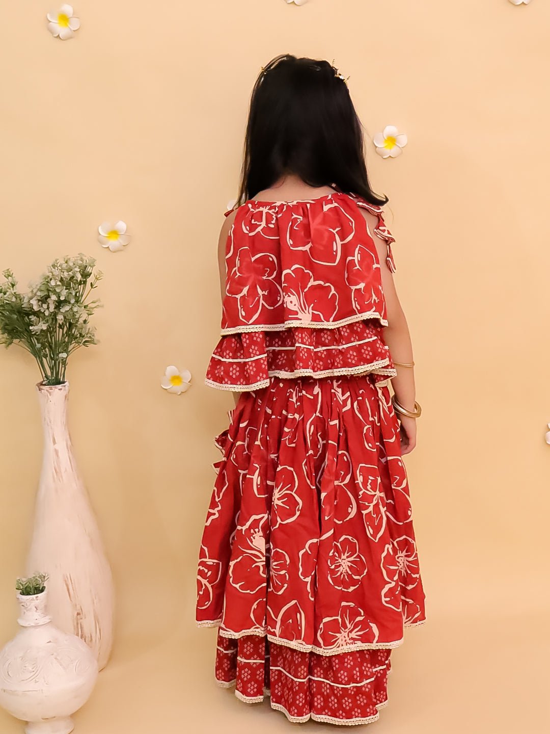 Amber Glow Girls Layered Lehenga Set For Kids