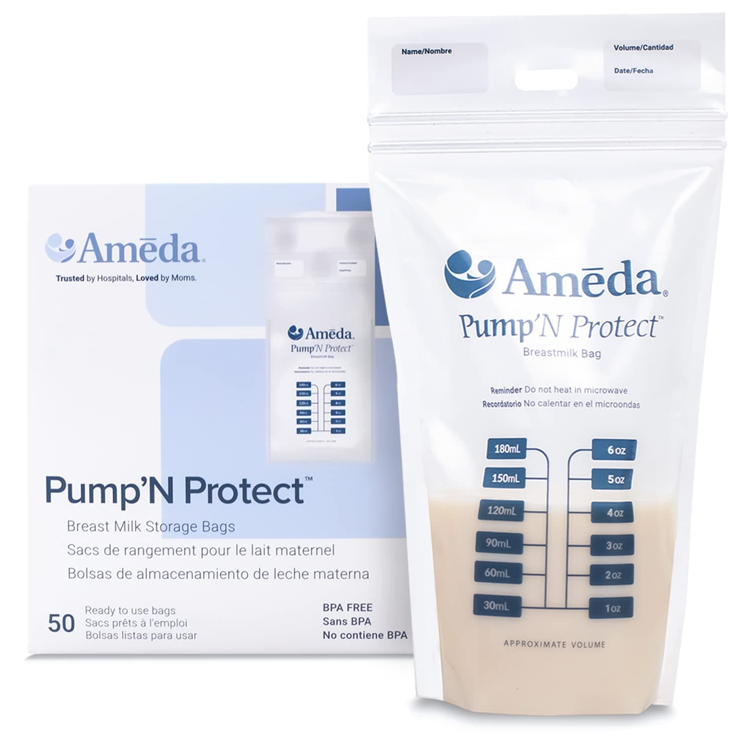 Ameda Pump'N Protect Breastmilk Storage Bags Leakproof Double Zip Seal 200g
