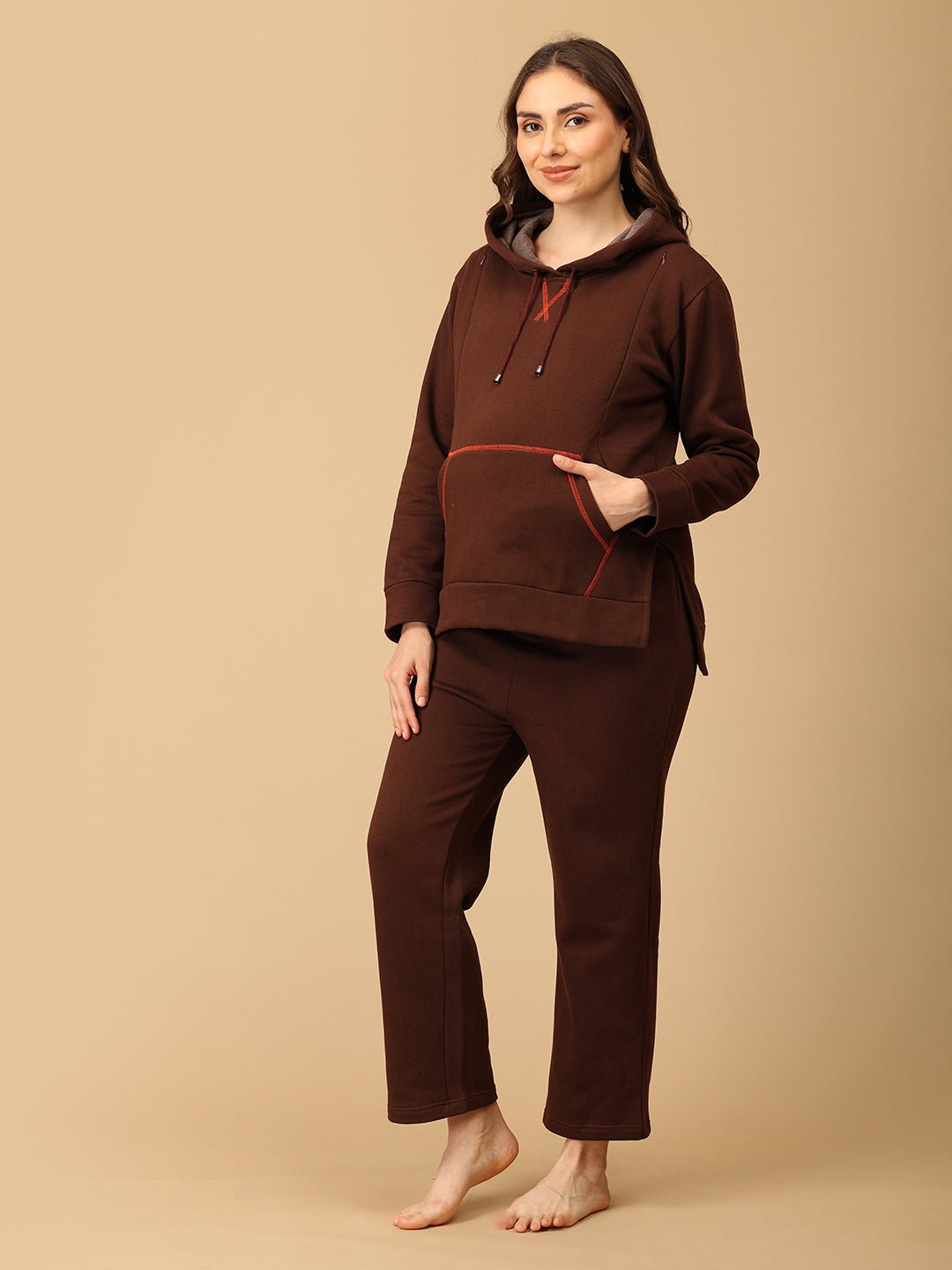  Americano Blaze Maternity and Nursing Hoodie Pajama Set Brown