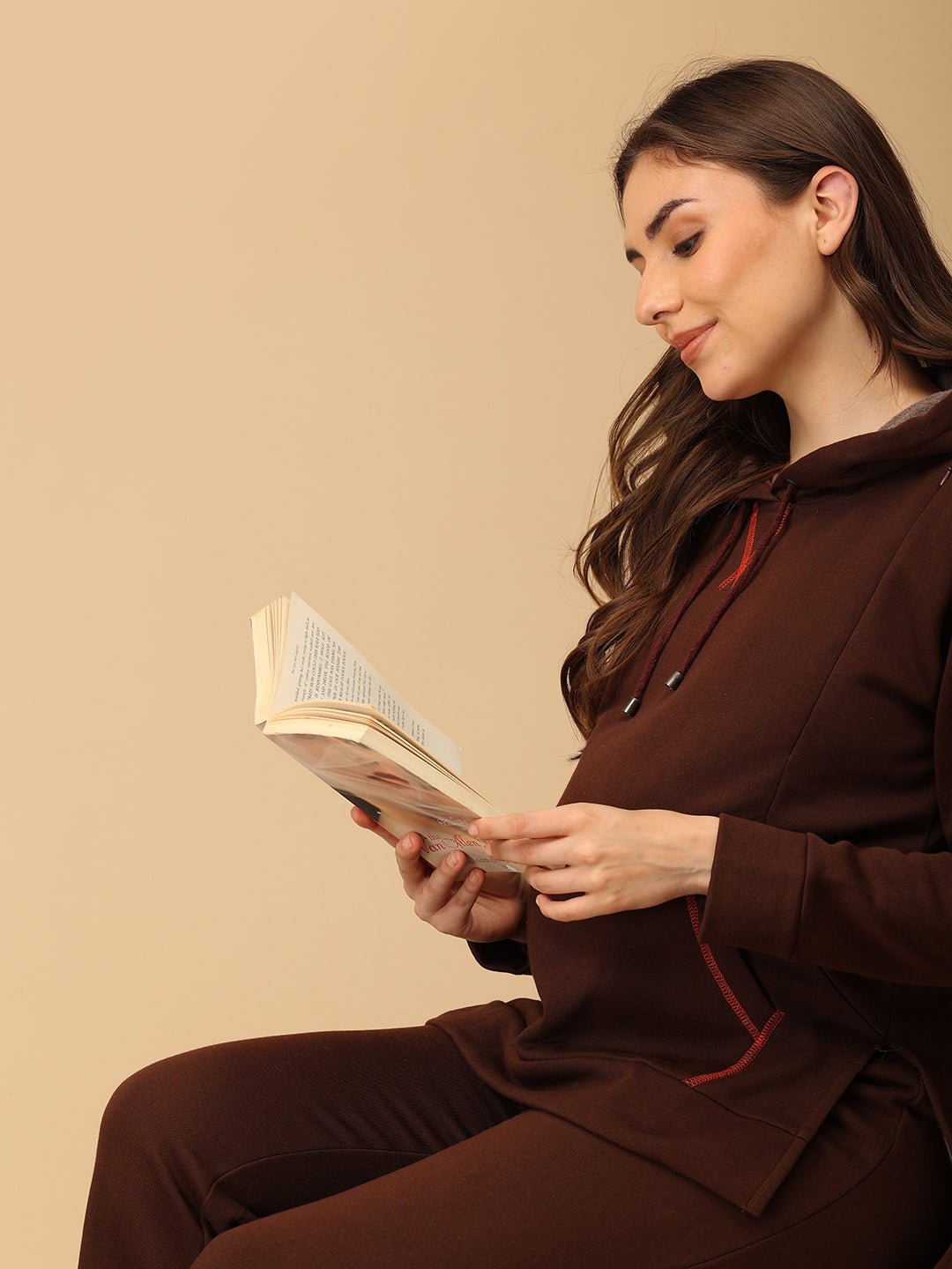  Americano Blaze Maternity and Nursing Hoodie Pajama Set Brown