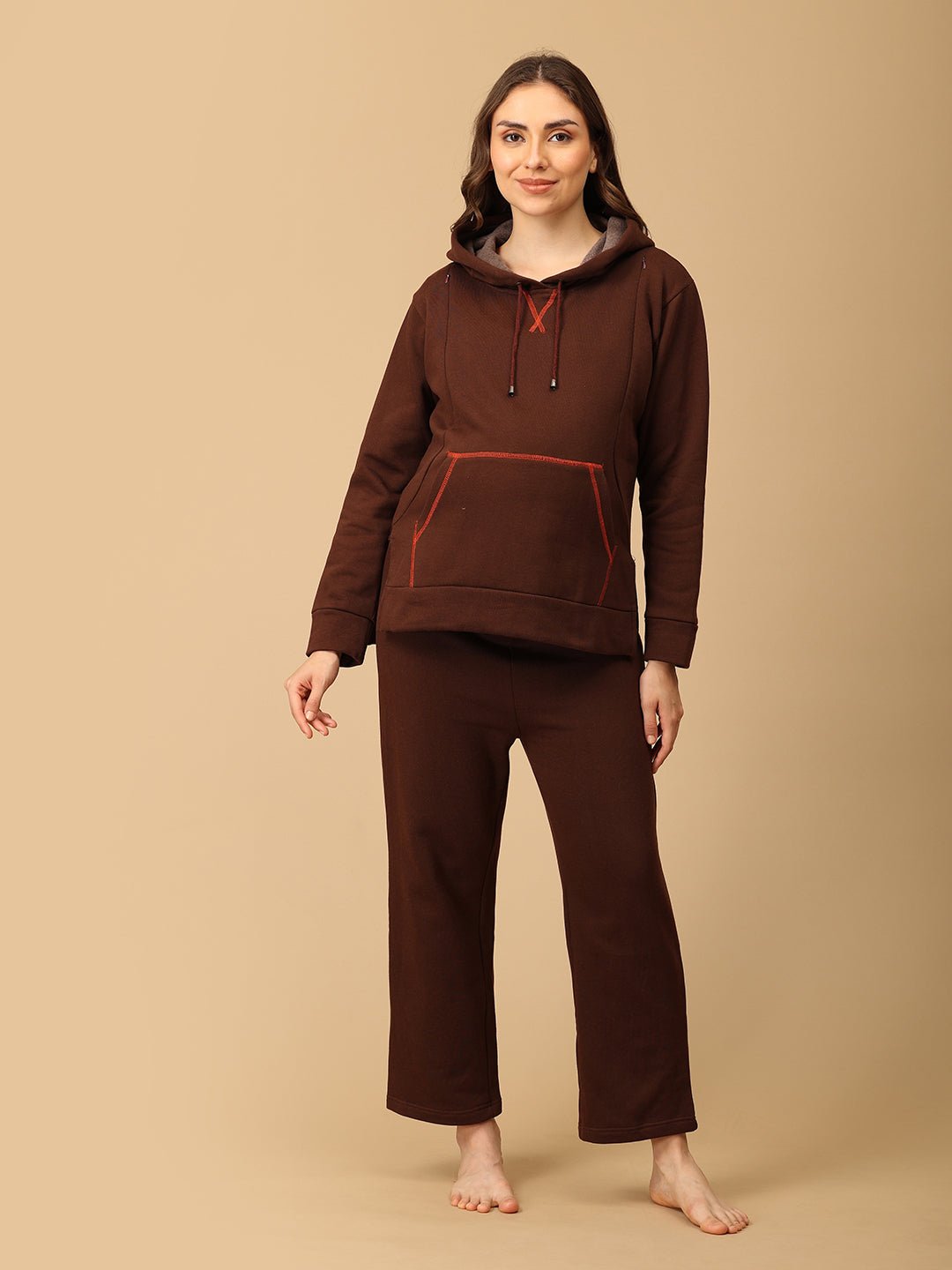  Americano Blaze Maternity and Nursing Hoodie Pajama Set Brown