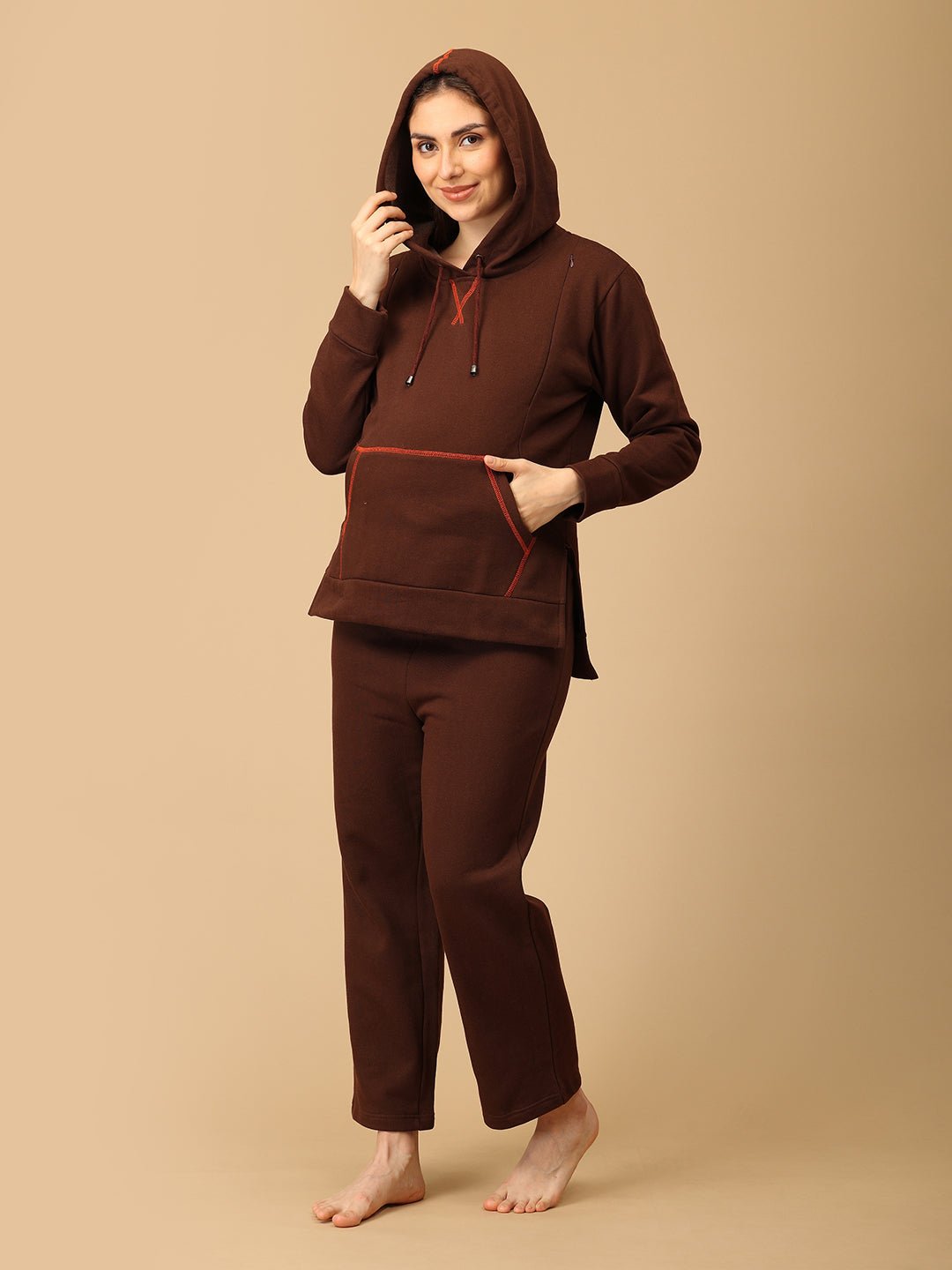  Americano Blaze Maternity and Nursing Hoodie Pajama Set Brown
