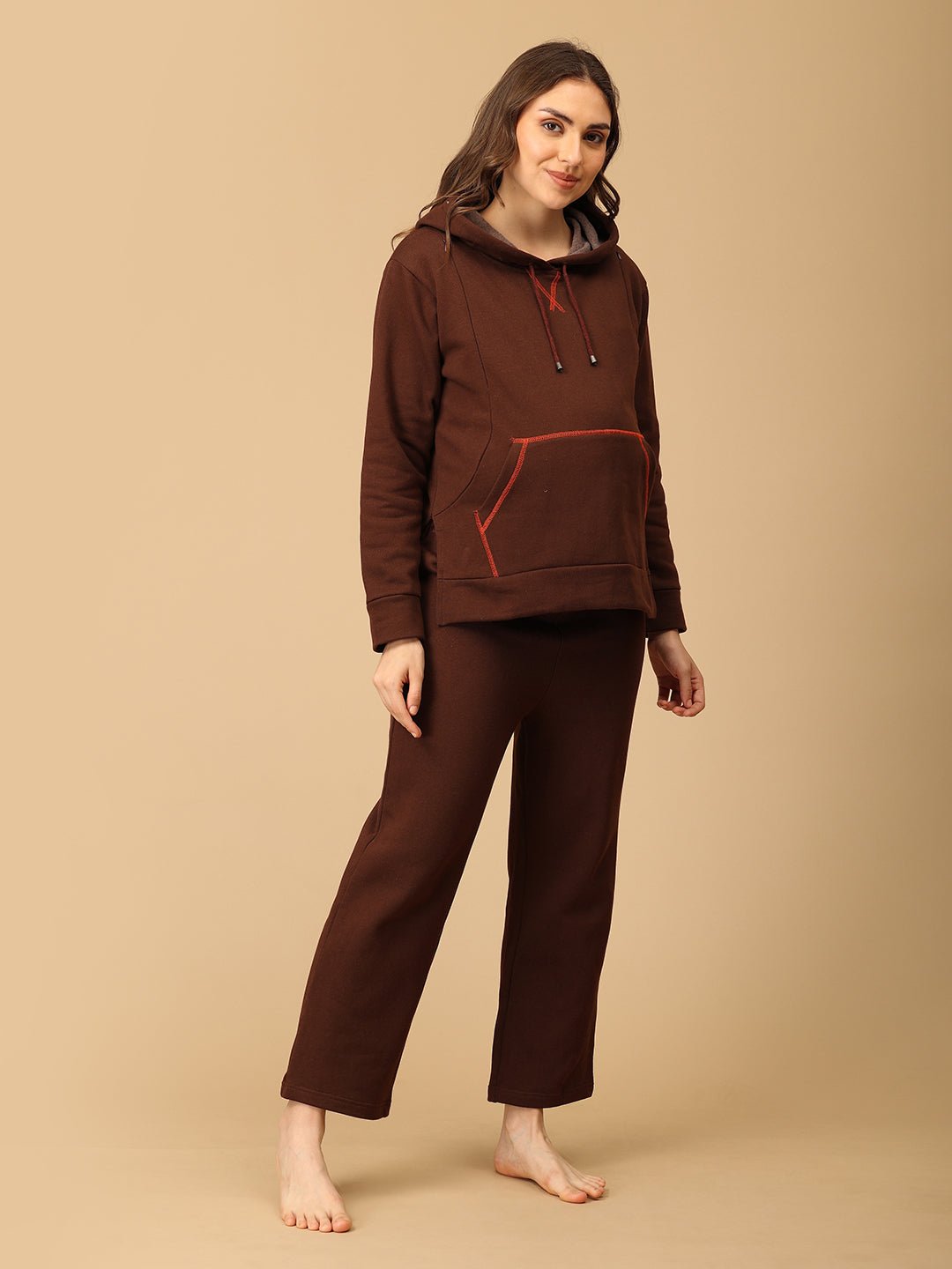  Americano Blaze Maternity and Nursing Hoodie Pajama Set Brown