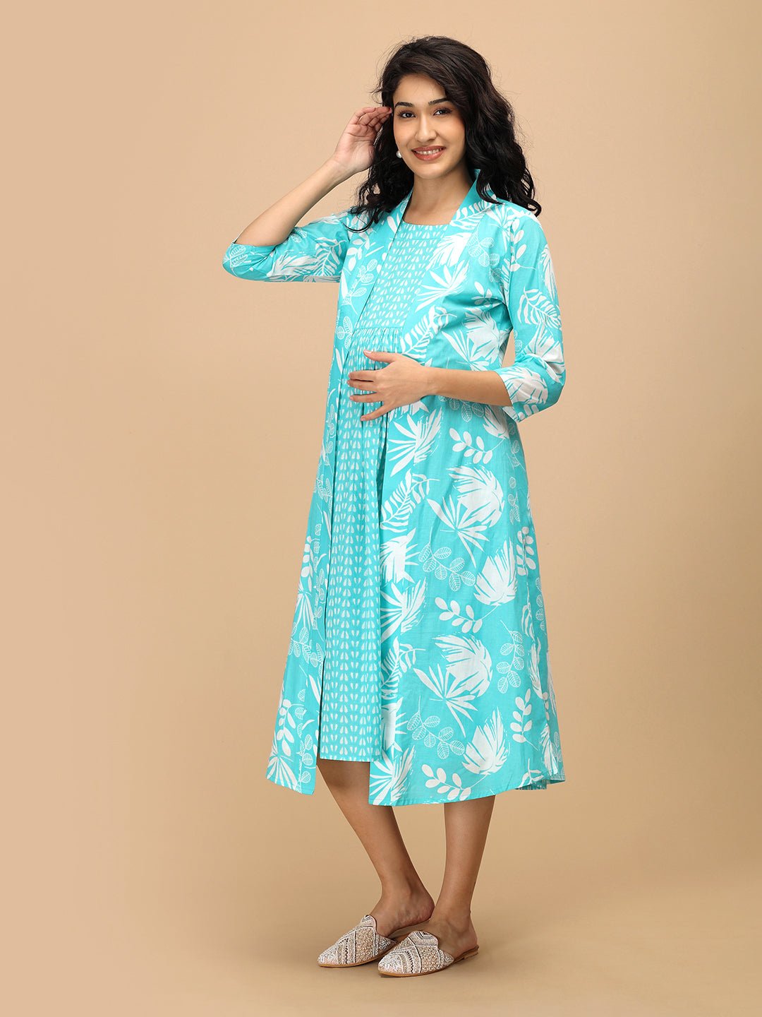  Aqua With It Maternity and Nursing Shacket Dress Aqua