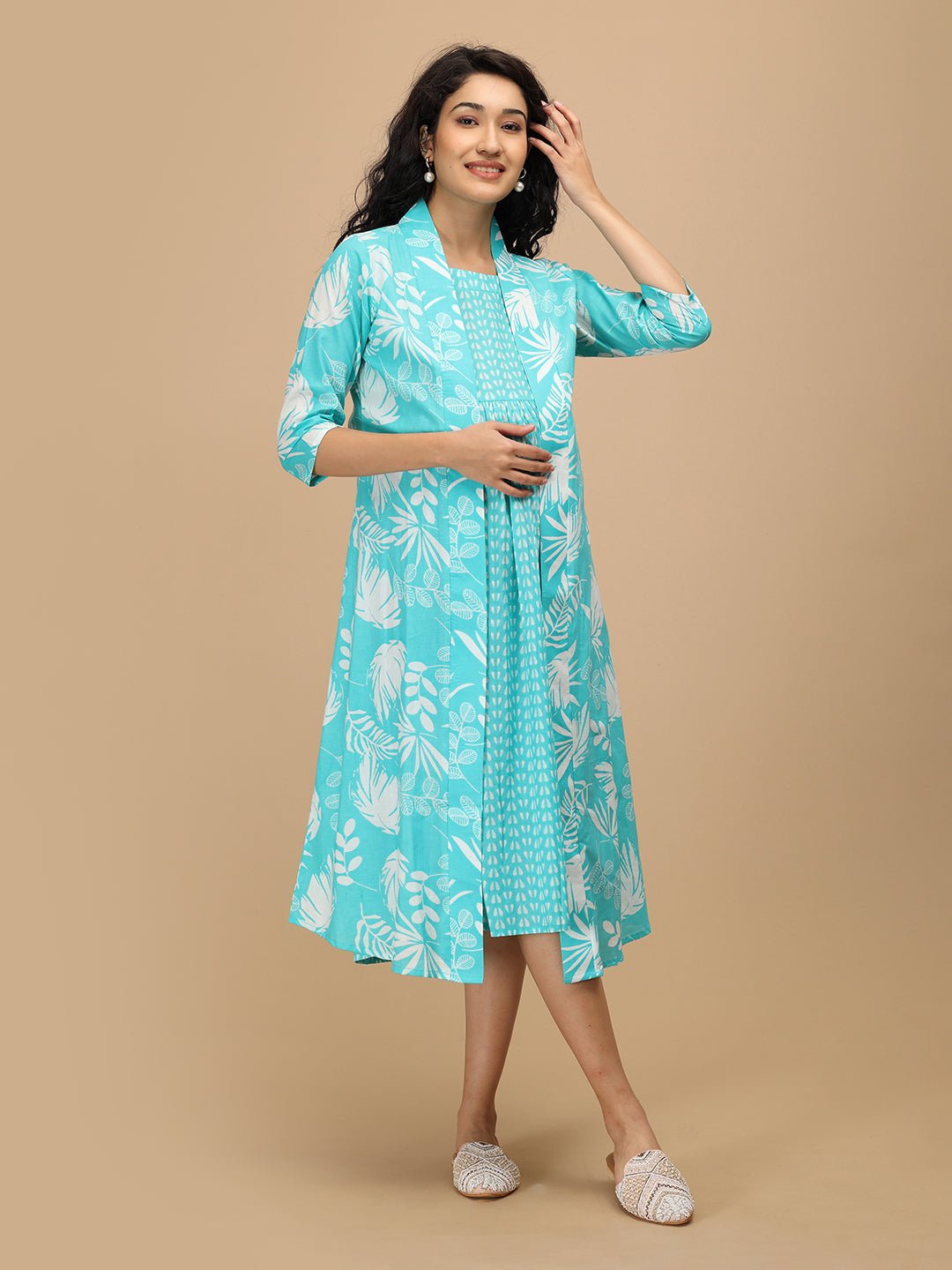  Aqua With It Maternity and Nursing Shacket Dress Aqua