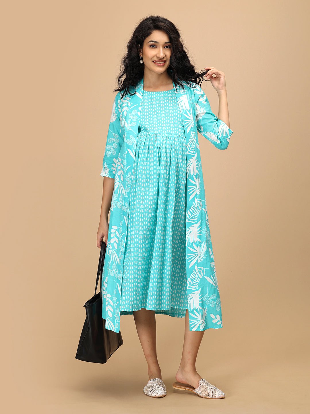  Aqua With It Maternity and Nursing Shacket Dress Aqua