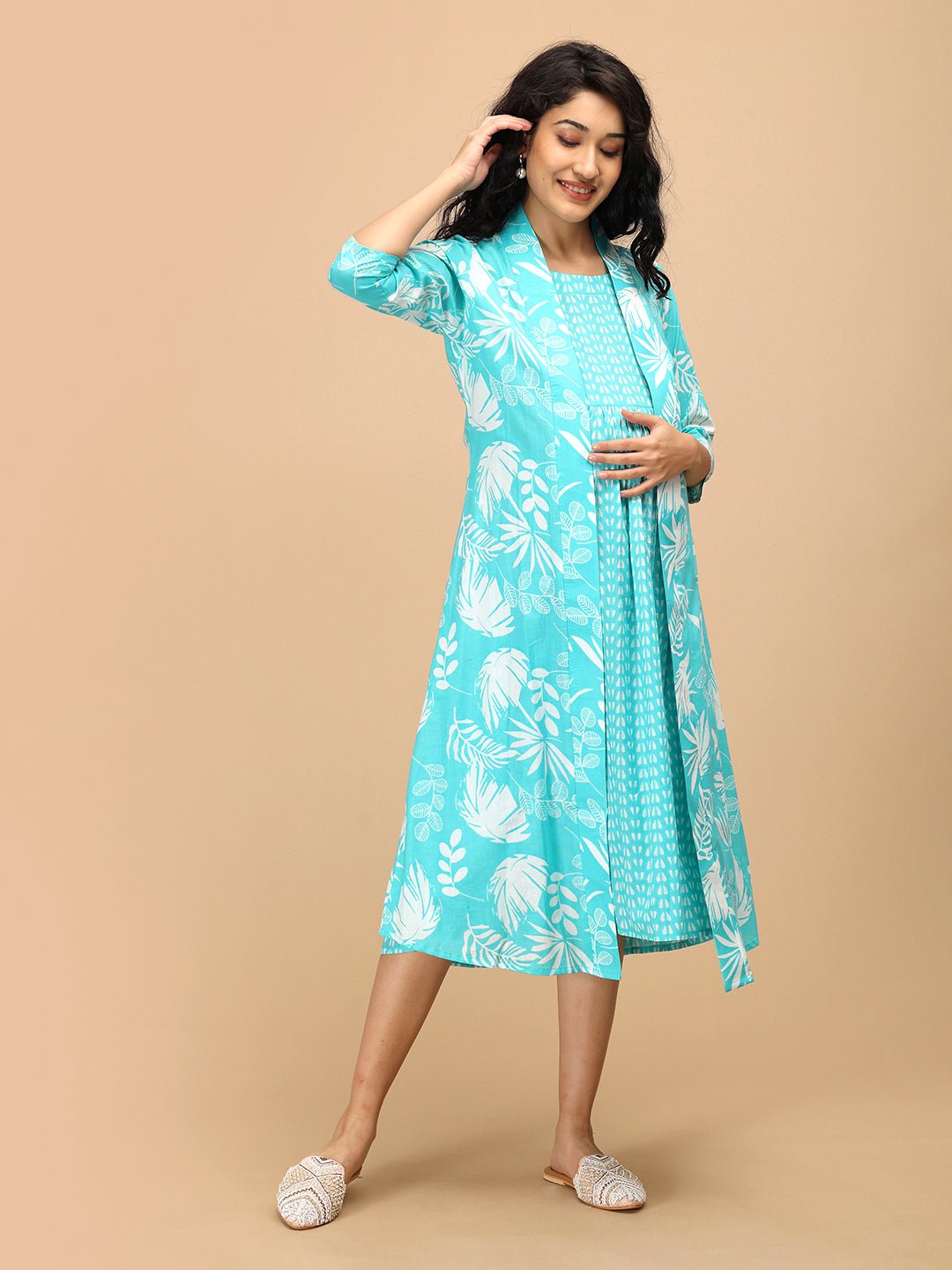  Aqua With It Maternity and Nursing Shacket Dress Aqua
