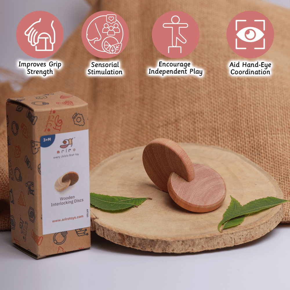 Ariro Wooden Interlocking Discs Neem Wood Teether For Babies