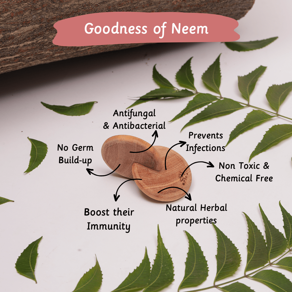 Ariro Wooden Interlocking Discs Neem Wood Teether For Babies