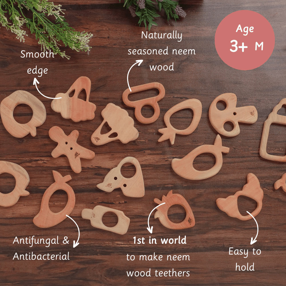 Ariro Wooden Interlocking Discs Neem Wood Teether For Babies
