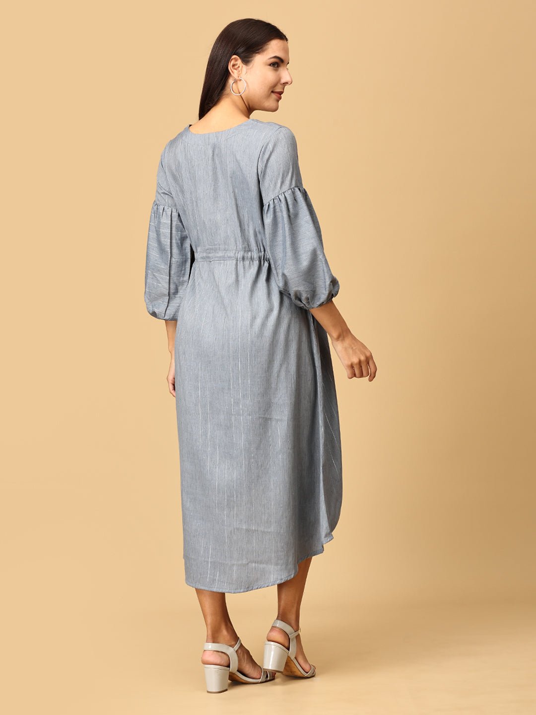  Arona Grey Shimmer Stripes Maternity and Nursing Dress Grey