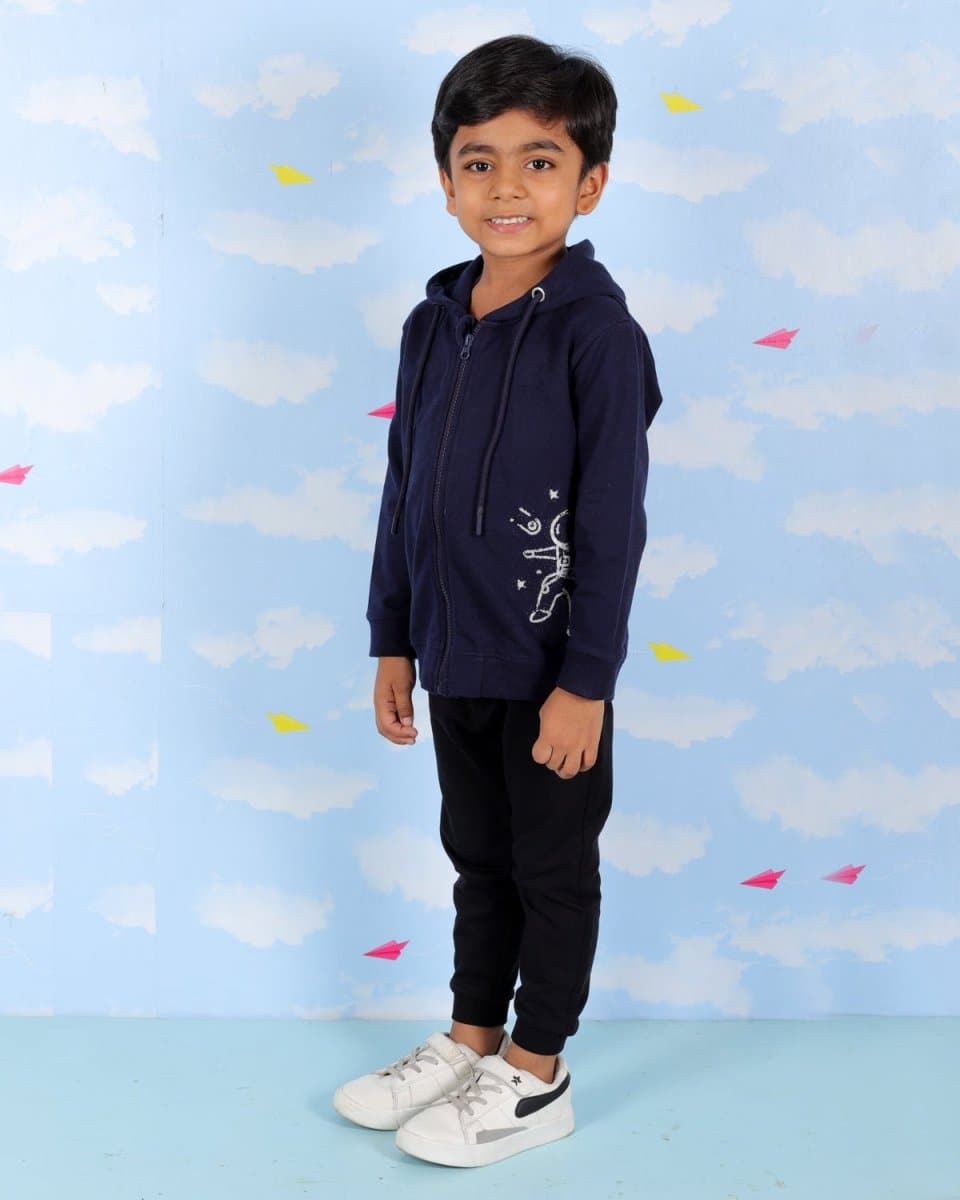  Astro Dude Navy Space Print Zipper Hoodie