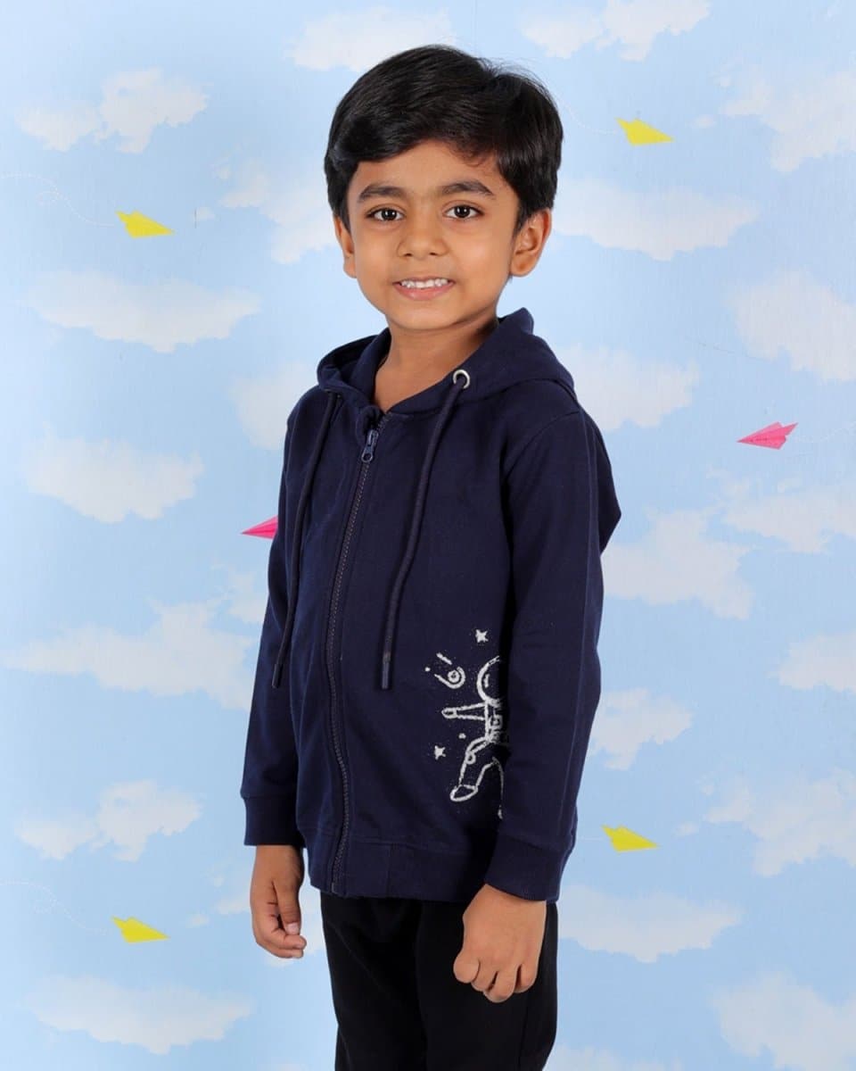  Astro Dude Navy Space Print Zipper Hoodie