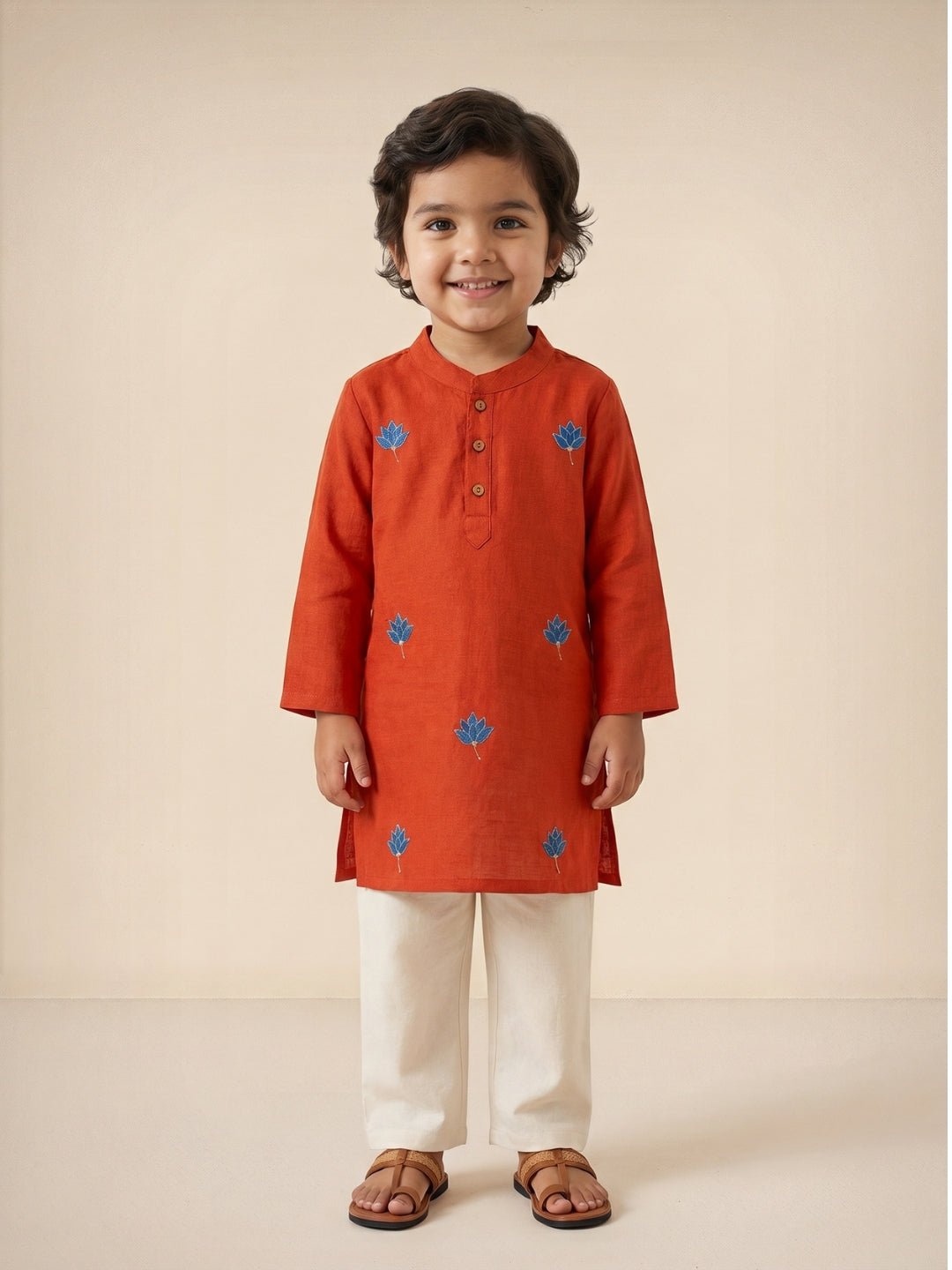 Avani Vatika Rust Embroidered Boys Kurta Pajama Set