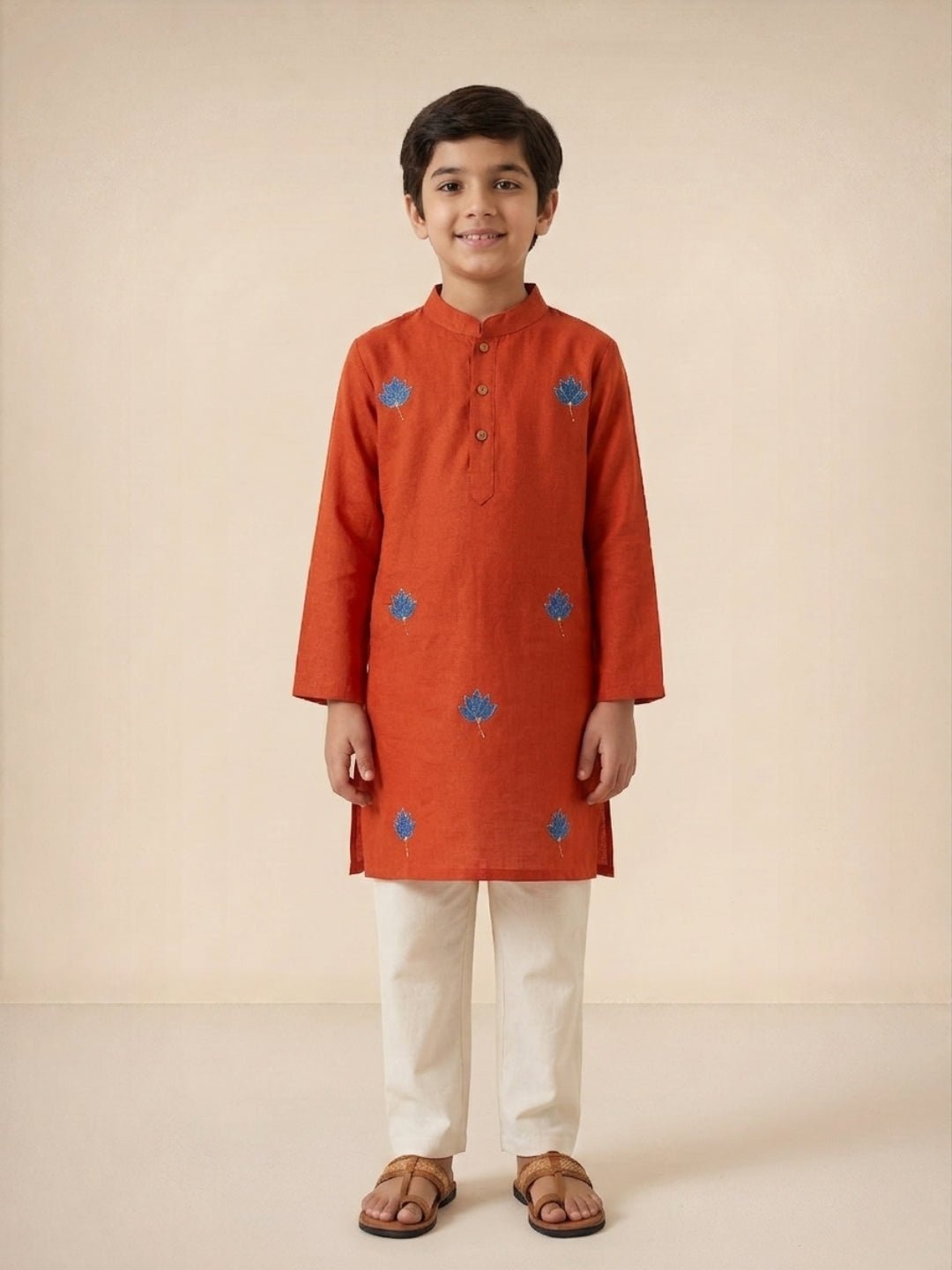 Avani Vatika Rust Embroidered Boys Kurta Pajama Set
