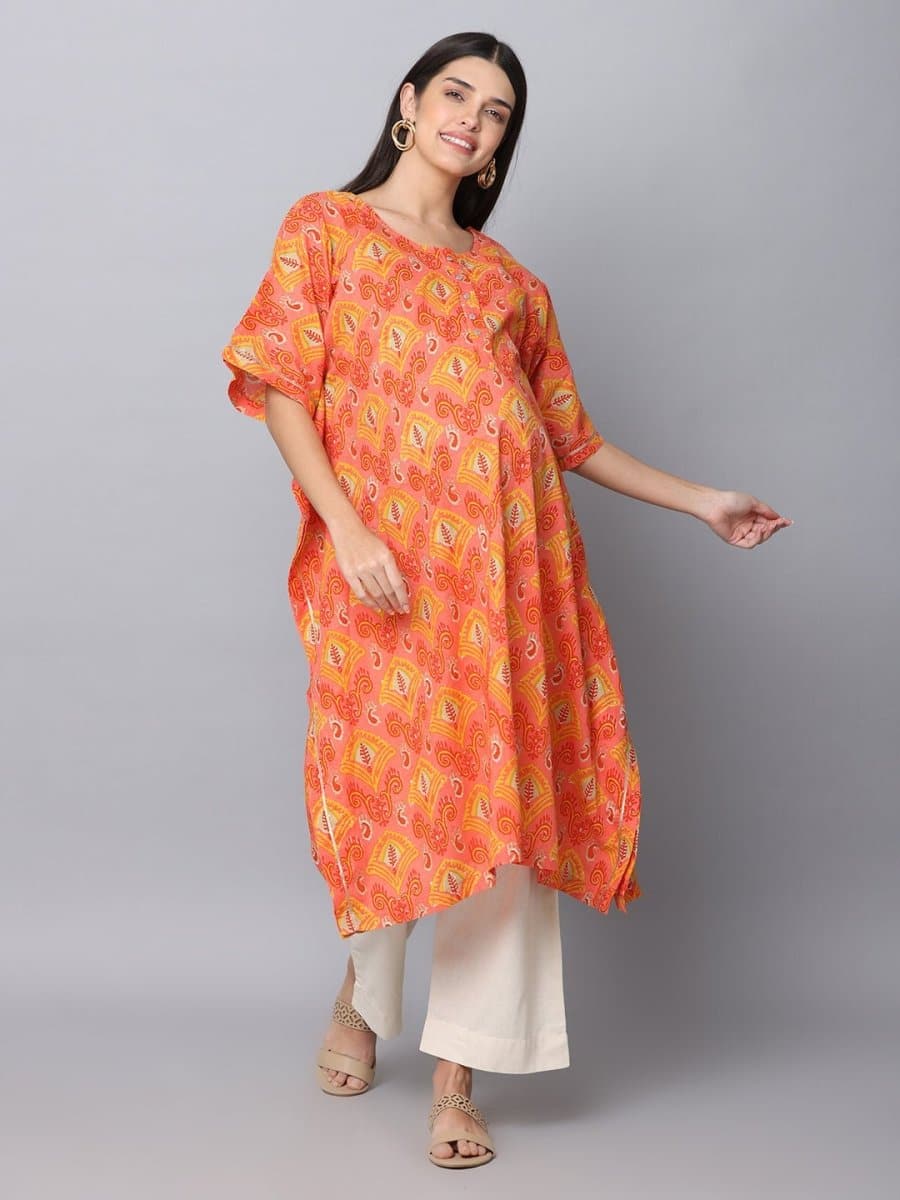  Rudra Maternity and Nursing Kaftan Kurta Set Yellow