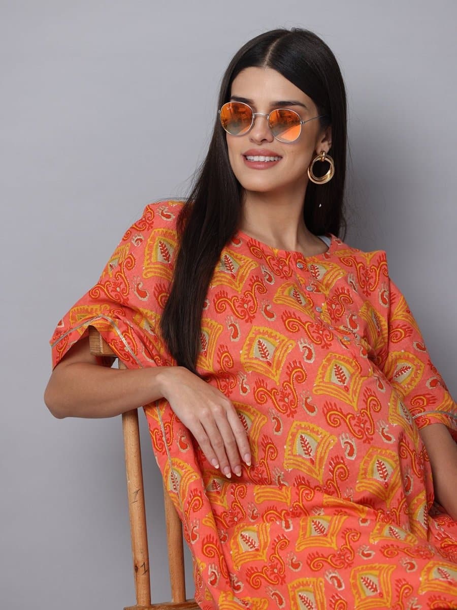  Rudra Maternity and Nursing Kaftan Kurta Set Yellow