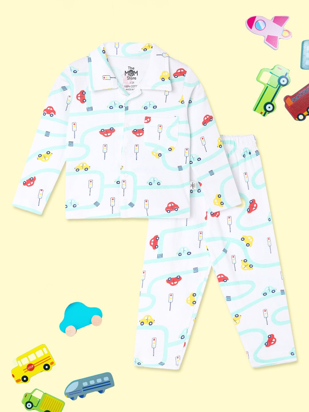 White City Drive Cotton Pajama Nightsuit Set For Kids