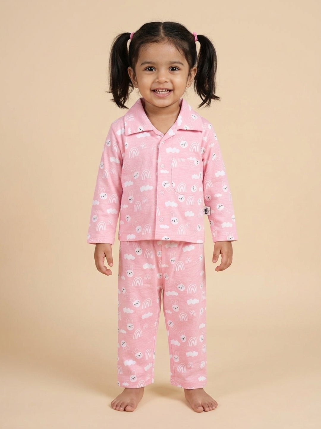  Pink Cutey Bunny Baby Kids Pajama Nightsuit Set
