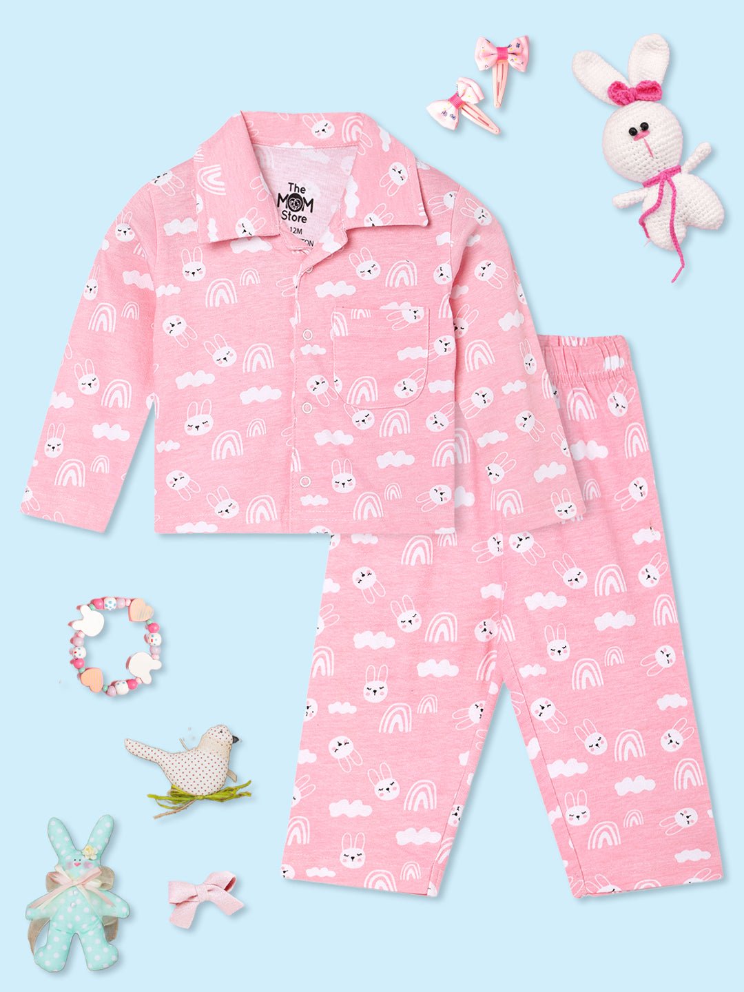  Pink Cutey Bunny Baby Kids Pajama Nightsuit Set