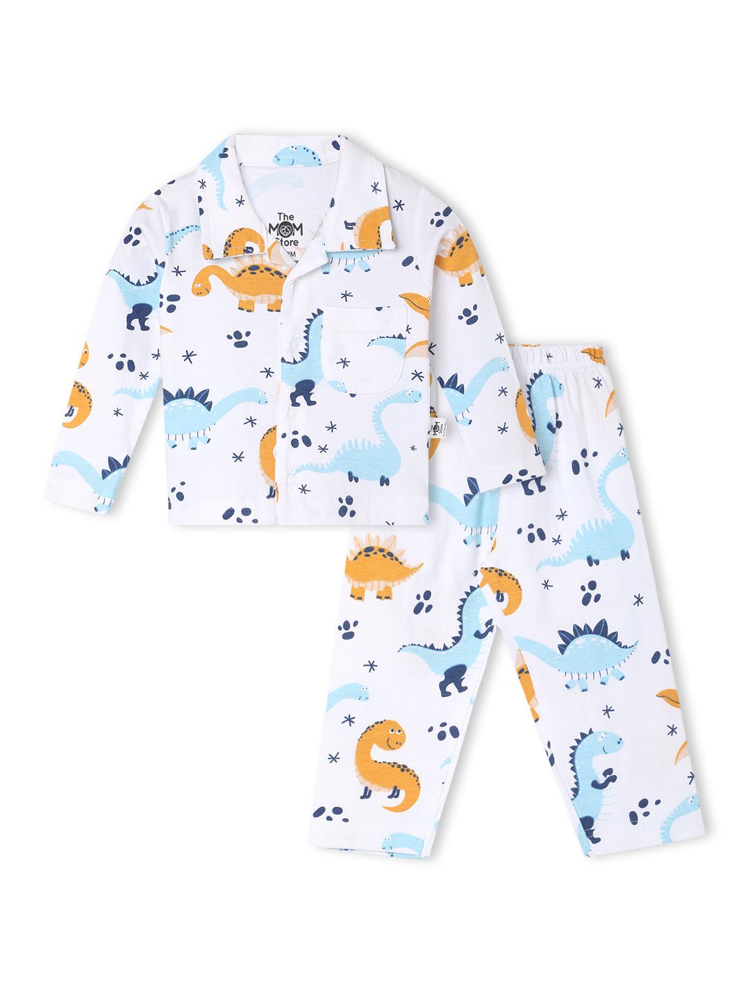  White Dino Trip Cotton Pajama Nightsuit Set
