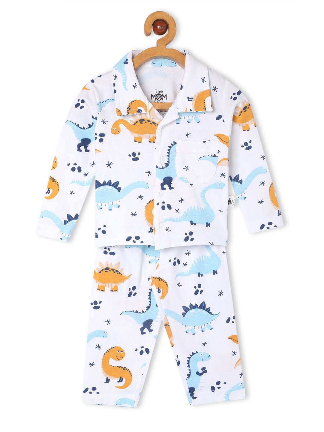  White Dino Trip Cotton Pajama Nightsuit Set