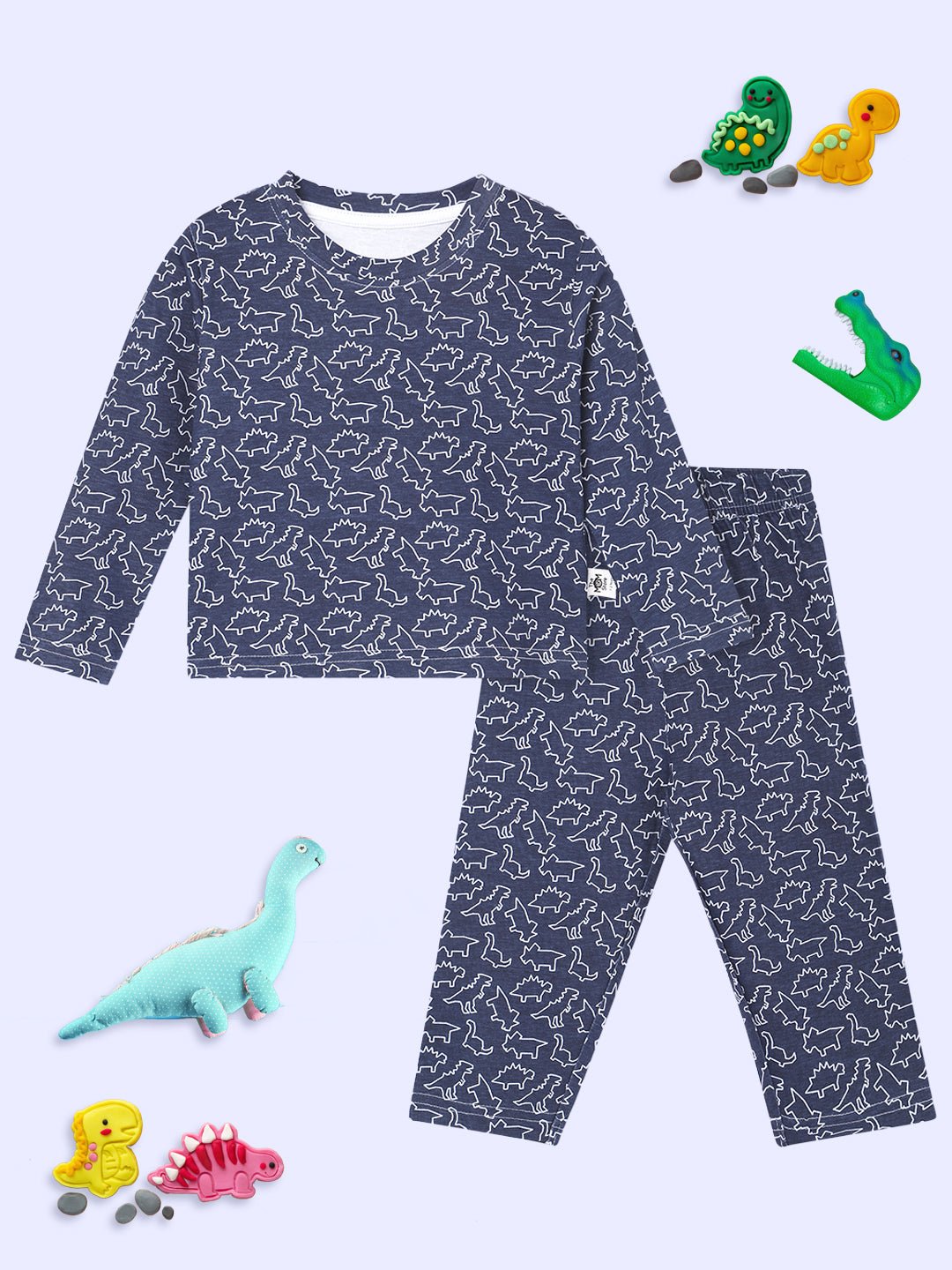  Blue Dinos Rule Printed Cotton Pajama Nightsuit Set