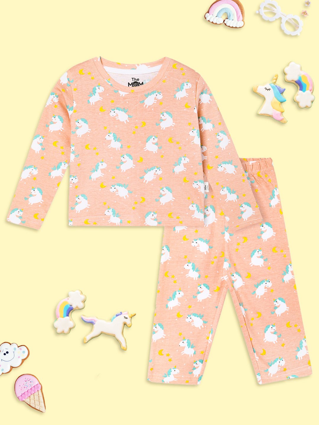  Peach Dreamy Unicorn Baby Kids Pajama Nightsuit Set