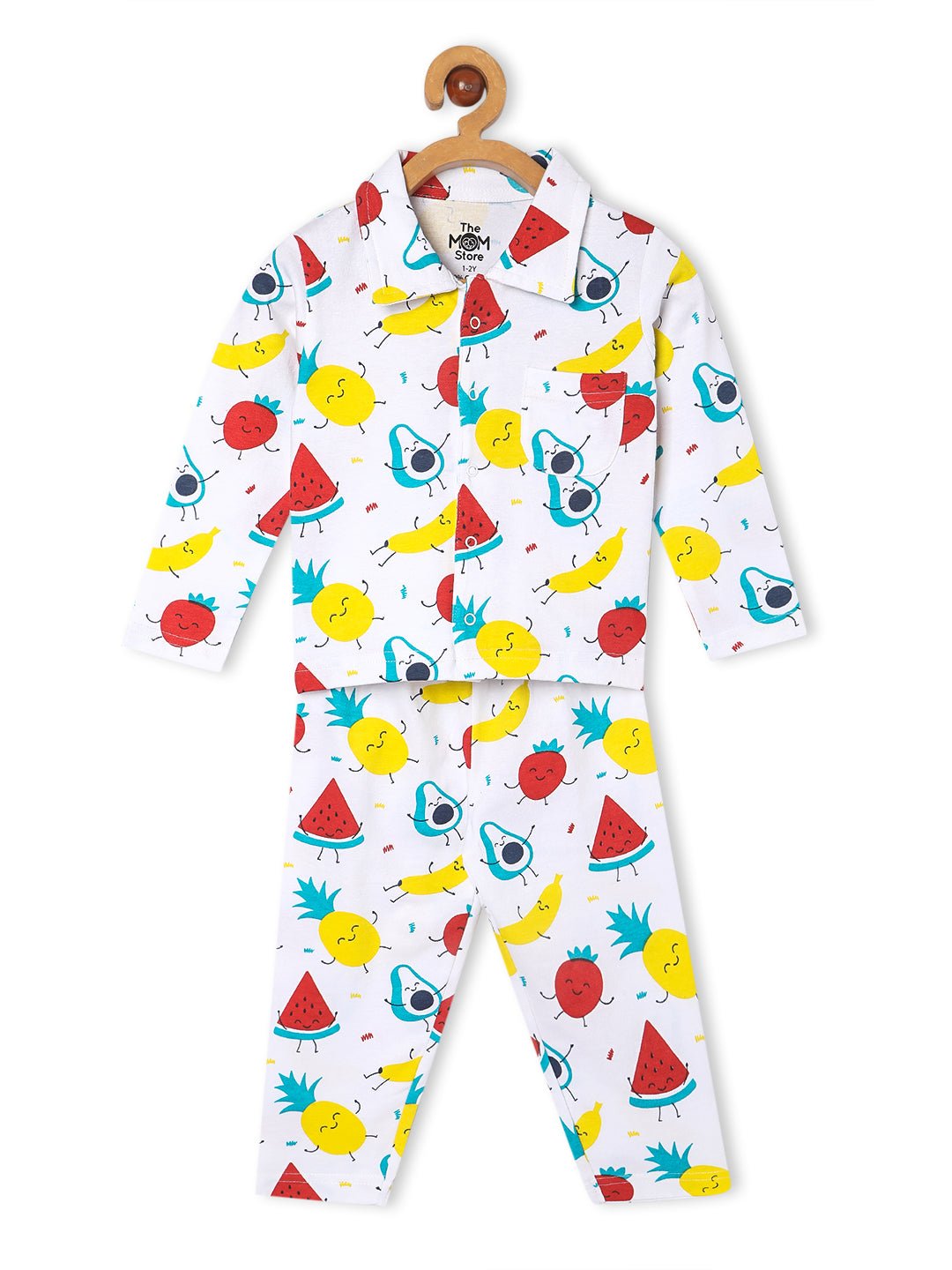 White Fruity Cutie Cotton Pajama Nightsuit Set For Kids