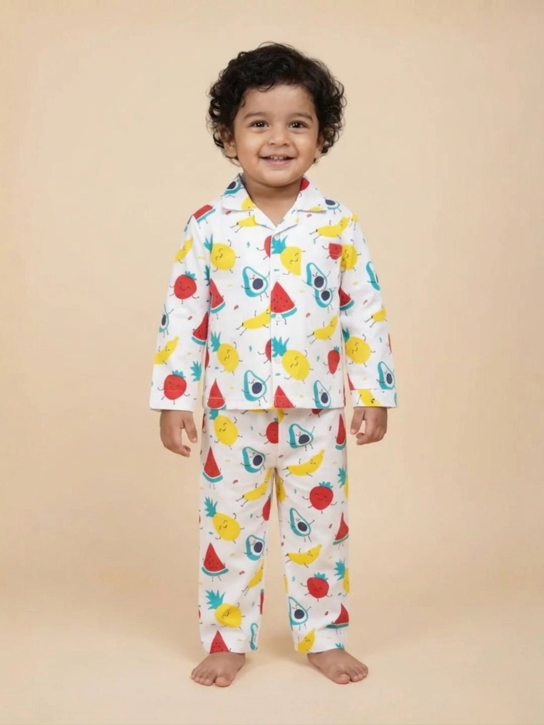 White Fruity Cutie Cotton Pajama Nightsuit Set For Kids