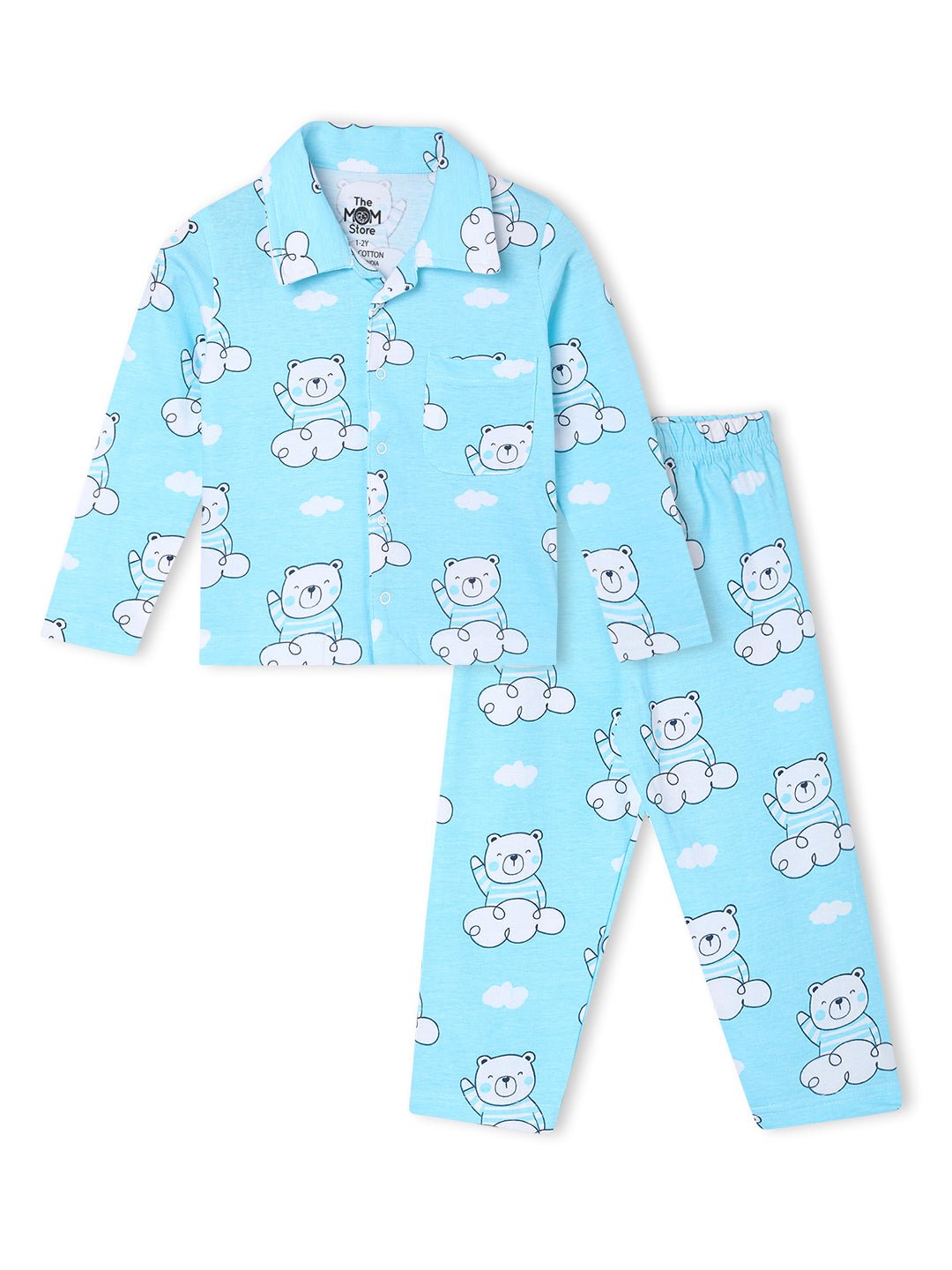  Light Blue Hello Bear Cotton Pajama Set For Kids