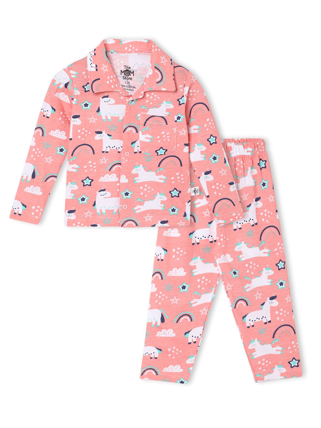Peach Magical Unicorn Pajama Nightsuit Set For Kids