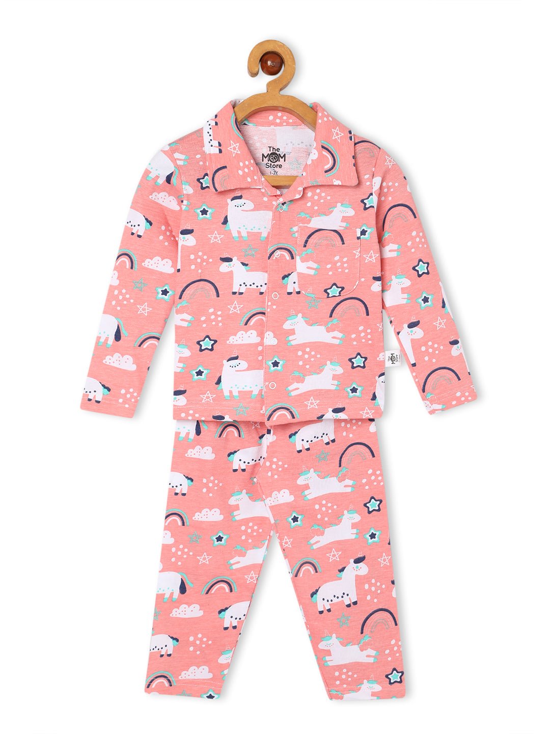 Peach Magical Unicorn Pajama Nightsuit Set For Kids