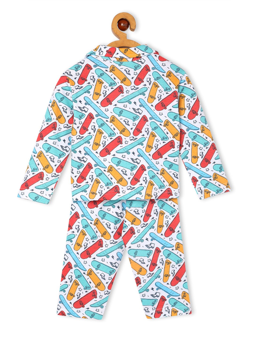  White Ready To Skate Baby Kids Pajama Nightsuit Set