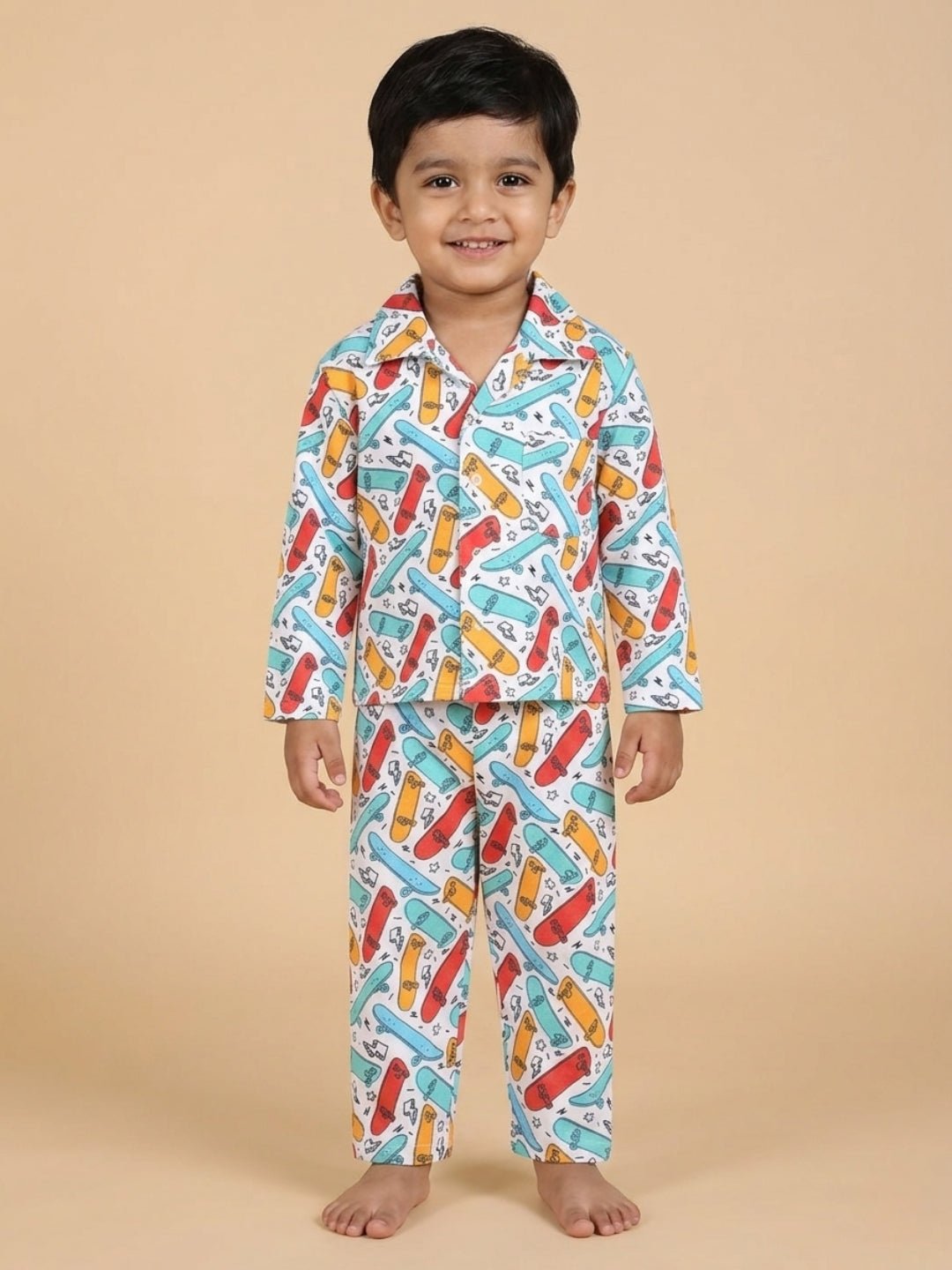  White Ready To Skate Baby Kids Pajama Nightsuit Set