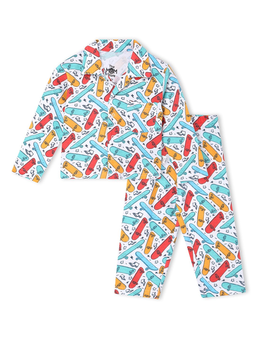  White Ready To Skate Baby Kids Pajama Nightsuit Set