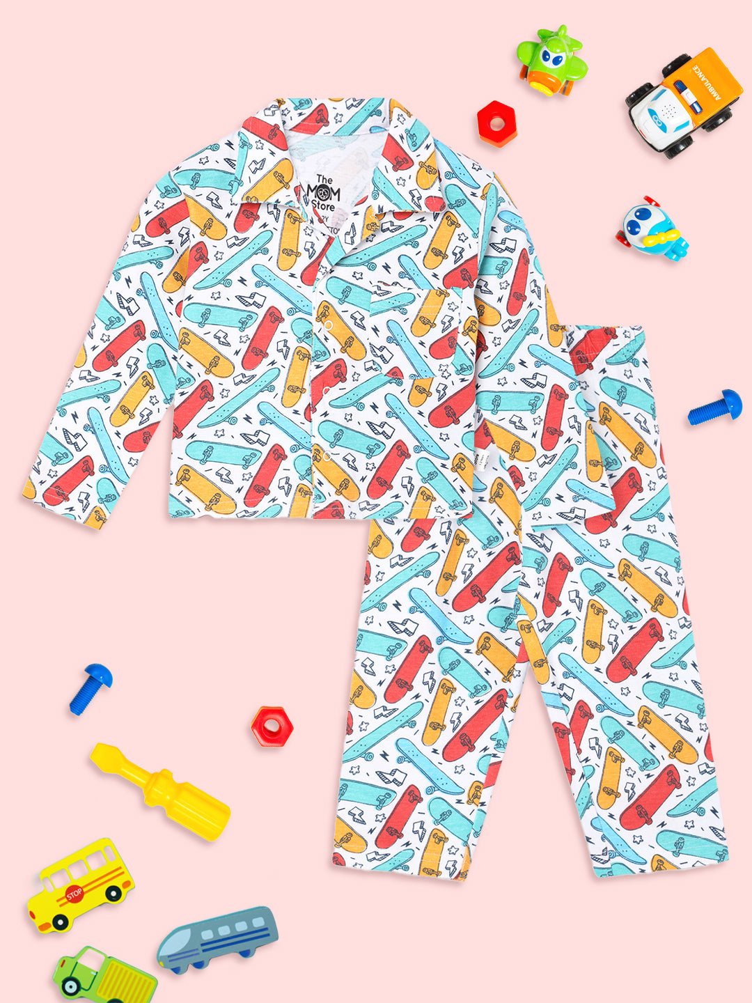  White Ready To Skate Baby Kids Pajama Nightsuit Set